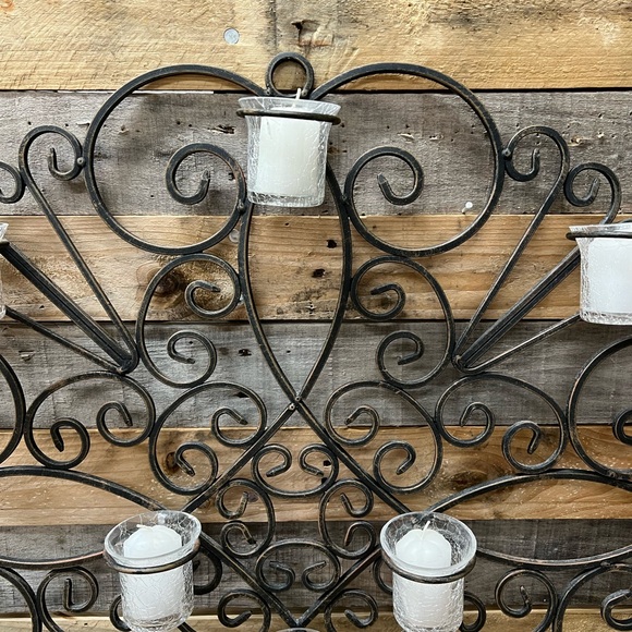 Decorative Black Wrought Iron Candle Holder Wall Decor with Votive Candles - Picture 5 of 7